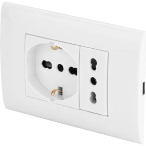 Piastra presa elettrica bianca Poly Pool PP6094X con prese pluristandard e bivalenti Piastra presa elettrica bianca Poly Pool PP6094X con prese pluristandard e bivalenti