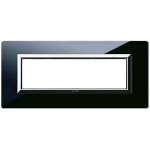 Plaque d'interrupteur AVE Modèle 44 - 7 Modules - Verre Noir Absolu - Publicité Plaque d'interrupteur AVE Modèle 44 - 7 Modules - Verre Noir Absolu - Publicité