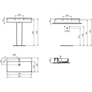 Ideal Standard Conca Keramik Wandwaschbecken - 800x450mm - Weiß Ideal Standard Conca Keramik Wandwaschbecken - 800x450mm - Weiß