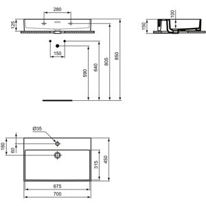 Ideal Standard T372801 Weiße Rechteck-Waschtisch mit Hahnloch - Waschtisch Ideal Standard T372801 Weiße Rechteck-Waschtisch mit Hahnloch - Waschtisch
