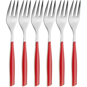 Set di 6 forchette da dessert Bugatti Glamour - Acciaio inossidabile, manico rosso Set di 6 forchette da dessert Bugatti Glamour - Acciaio inossidabile, manico rosso