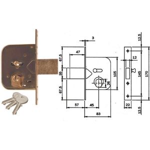 Cerradura de puerta Iseo - Cilindro facetado redondo - Ambidestre - Entrada 45mm Cerradura de puerta Iseo - Cilindro facetado redondo - Ambidestre - Entrada 45mm