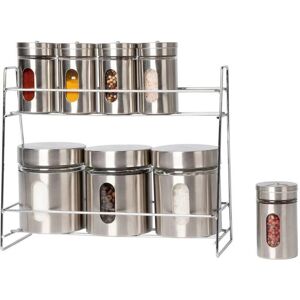 Trade Shop Traesio - Set aus 8 Edelstahl-Glastöpfen mit Ständer Trade Shop Traesio - Set aus 8 Edelstahl-Glastöpfen mit Ständer