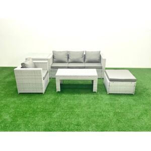 Fimous - Rattan Garden Set - Grey Cushions - 5 Seater - Garden Set Fimous - Rattan Garden Set - Grey Cushions - 5 Seater - Garden Set