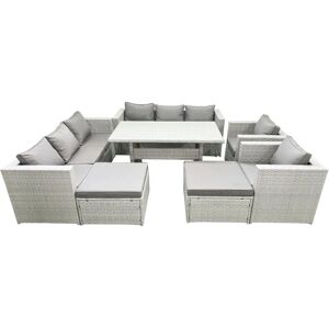 Fimous Rattan Garden Furniture 8-Seater Light Grey Outdoor Dining Set Fimous Rattan Garden Furniture 8-Seater Light Grey Outdoor Dining Set