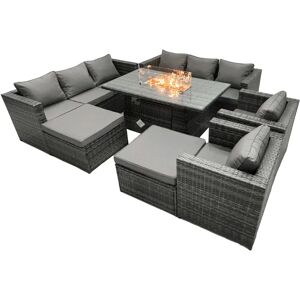 Fimous - Rattan Firepit Dining Set - 10 Seater Fimous - Rattan Firepit Dining Set - 10 Seater