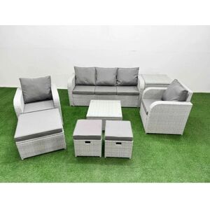 Fimous - PE Rattan Garden Set - Reclining Chair - Light Grey - Garden Furniture Set Fimous - PE Rattan Garden Set - Reclining Chair - Light Grey - Garden Furniture Set