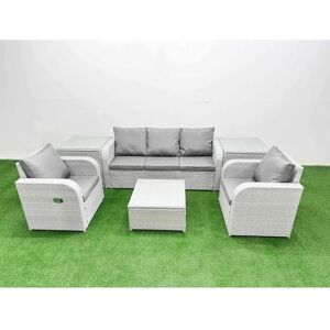 Fimous - PE Rattan Garden Set - Light Grey - Recl Chair - Garden Furniture Set Fimous - PE Rattan Garden Set - Light Grey - Recl Chair - Garden Furniture Set