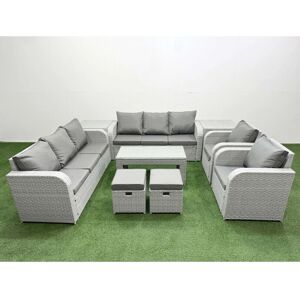 Fimous - PE Rattan High Back Lounge Sofa Set - Light Grey - Garden furniture set Fimous - PE Rattan High Back Lounge Sofa Set - Light Grey - Garden furniture set