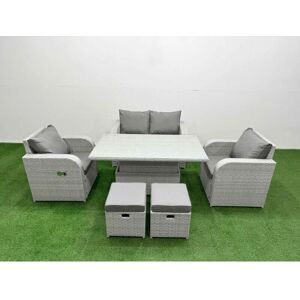 Fimous - PE Wicker Set - Light Grey - 6 Seater - Garden Furniture Set Fimous - PE Wicker Set - Light Grey - 6 Seater - Garden Furniture Set