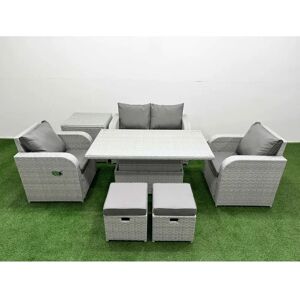 Fimous - Light Grey PE Wicker - 6 Seater - Garden Furniture Set Fimous - Light Grey PE Wicker - 6 Seater - Garden Furniture Set