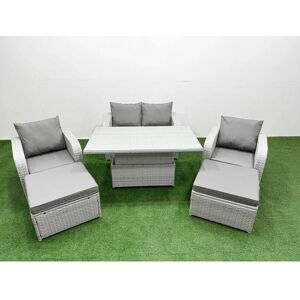 Fimous - Light Grey PE Wicker Garden Furniture Set - 6 Seater Fimous - Light Grey PE Wicker Garden Furniture Set - 6 Seater