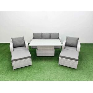 Fimous PE Rattan Garden Set - Light Grey - Adjustable Table - Garden Furniture Set Fimous PE Rattan Garden Set - Light Grey - Adjustable Table - Garden Furniture Set