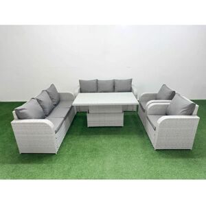 Fimous - PE Rattan High Back Lounge Sofa Set - 3 Seater - Light Grey - Sofa Set Fimous - PE Rattan High Back Lounge Sofa Set - 3 Seater - Light Grey - Sofa Set