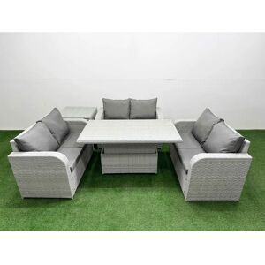Fimous - 6 Seater PE Wicker Rattan Sofa Set - Light Grey Fimous - 6 Seater PE Wicker Rattan Sofa Set - Light Grey