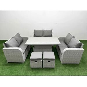 Fimous - 8 Seater PE Wicker Sofa Set - Light Grey Fimous - 8 Seater PE Wicker Sofa Set - Light Grey