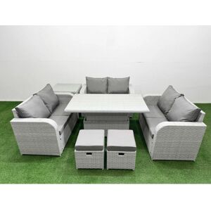 Fimous - 8-Seater Wicker Sofa Set - Light Grey - Lift Table - Furniture Set Fimous - 8-Seater Wicker Sofa Set - Light Grey - Lift Table - Furniture Set