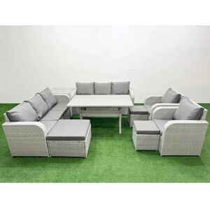 Fimous - PE Rattan High Back Lounge Sofa Set - Light Grey - Patio Table - Outdoor furniture set Fimous - PE Rattan High Back Lounge Sofa Set - Light Grey - Patio Table - Outdoor furniture set
