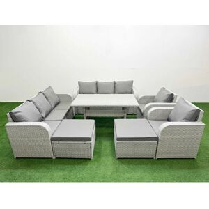 Fimous PE Rattan Lounge Sofa Set - Light Grey - 3-Seater - Table & Chairs Fimous PE Rattan Lounge Sofa Set - Light Grey - 3-Seater - Table & Chairs