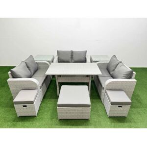 Fimous - 9 Seater Wicker Sofa Set - Light Grey - Garden Set Fimous - 9 Seater Wicker Sofa Set - Light Grey - Garden Set