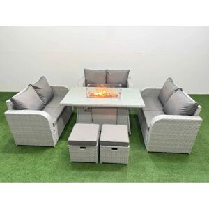 Fimous - 8 Seater PE Wicker Sofa Set - Firepit Fimous - 8 Seater PE Wicker Sofa Set - Firepit