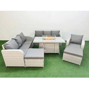 Fimous - 9 Seater Poly Rattan - Firepit - Sofa - Set Fimous - 9 Seater Poly Rattan - Firepit - Sofa - Set