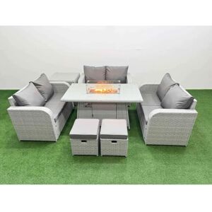 Fimous - 8 Seater PE Wicker Firepit - Light Grey - Table - Garden furniture set Fimous - 8 Seater PE Wicker Firepit - Light Grey - Table - Garden furniture set