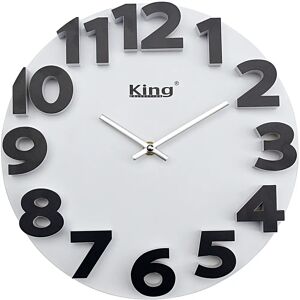 Reloj de pared 3D King Home - 30x4cm Blanco con Números Negros Reloj de pared 3D King Home - 30x4cm Blanco con Números Negros