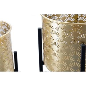 GB SHOP Set 2 suporturi rotunde pentru plante din metal cu frunze aurii GB SHOP Set 2 suporturi rotunde pentru plante din metal cu frunze aurii