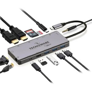 Tecnoware USB-C Hub 13-in-1 für Notebooks - Grau Tecnoware USB-C Hub 13-in-1 für Notebooks - Grau