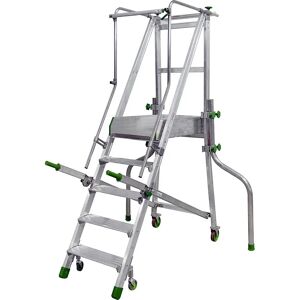 Escalera móvil de aluminio Kaiserkraft - 5 peldaños con plataforma Escalera móvil de aluminio Kaiserkraft - 5 peldaños con plataforma