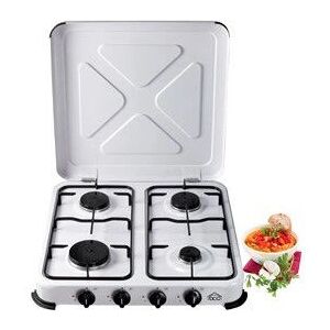 DCG Fornello da Campeggio a Gas 4 Bruciatori Smalto Bianco con Coperchio DCG Fornello da Campeggio a Gas 4 Bruciatori Smalto Bianco con Coperchio