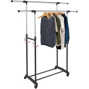Perchero doble de acero Bakaji con ruedas - Barras telescópicas ajustables Perchero doble de acero Bakaji con ruedas - Barras telescópicas ajustables