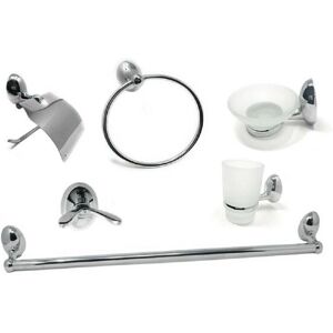Set bagno Traesio in cromo e vetro satinato - 6 pezzi Set bagno Traesio in cromo e vetro satinato - 6 pezzi