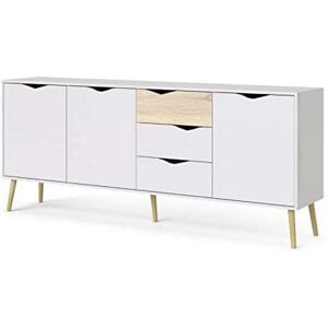 Credenza DMORA - Blanco y Roble - 3 Puertas 3 Cajones - 195cm Credenza DMORA - Blanco y Roble - 3 Puertas 3 Cajones - 195cm