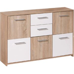 Aparador Blanco y Roble de Dmora - 5 Puertas, 2 Cajones - 115x77x30cm Aparador Blanco y Roble de Dmora - 5 Puertas, 2 Cajones - 115x77x30cm