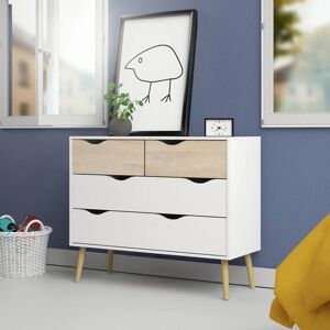 DMORA Comoda de 4 Cajones Blanco y Roble - Muebles de Dormitorio DMORA Comoda de 4 Cajones Blanco y Roble - Muebles de Dormitorio