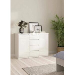 Credenza blanca brillante DMORA con puertas y cajones - Aparador Credenza blanca brillante DMORA con puertas y cajones - Aparador