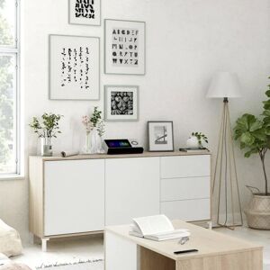 DMORA Credenza Concord - Moderno con 2 ante e 3 cassetti, Rovere e Bianco DMORA Credenza Concord - Moderno con 2 ante e 3 cassetti, Rovere e Bianco