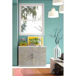 Gabinete de almacenamiento DMORA - Blanco y Cemento - Mueble de entrada o dormitorio Gabinete de almacenamiento DMORA - Blanco y Cemento - Mueble de entrada o dormitorio
