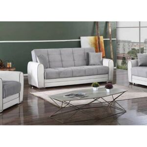 Sofá cama gris DMORA Luis con almacenamiento - Tela y ecopiel Sofá cama gris DMORA Luis con almacenamiento - Tela y ecopiel