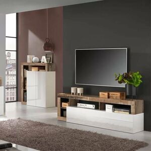 Mueble TV DMORA - Blanco brillante y Pera - Hecho en Italia Mueble TV DMORA - Blanco brillante y Pera - Hecho en Italia