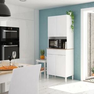 Armario multiusos DMORA - 4 puertas, 1 cajón, almacenamiento de cocina - Blanco y Roble Armario multiusos DMORA - 4 puertas, 1 cajón, almacenamiento de cocina - Blanco y Roble
