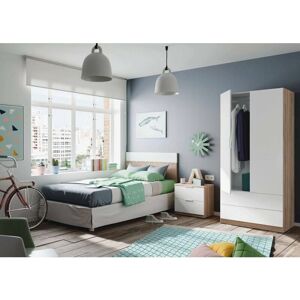 Armario Worcester - 2 puertas y 2 cajones, Blanco y Roble Armario Worcester - 2 puertas y 2 cajones, Blanco y Roble