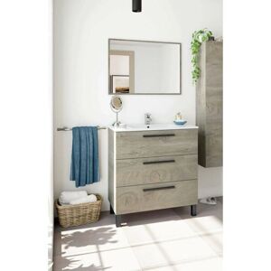 Gabinete de baño DMORA Palmdale - Diseño suspendido moderno - 3 cajones y espejo Gabinete de baño DMORA Palmdale - Diseño suspendido moderno - 3 cajones y espejo
