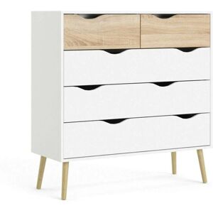 DMORA Cómoda blanca y roble - 5 cajones DMORA Cómoda blanca y roble - 5 cajones