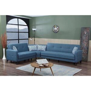 DMORA Sofá cama Dlorin en azul - Sofá rincón reversible con cojines DMORA Sofá cama Dlorin en azul - Sofá rincón reversible con cojines