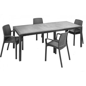 DMORA Conjunto de Mesa y Sillas de Jardín - Rectangular, Extensible, Efecto Ratán DMORA Conjunto de Mesa y Sillas de Jardín - Rectangular, Extensible, Efecto Ratán