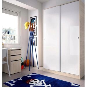 DMORA Dcapuan Armario - Puertas correderas, Blanco y Roble - 120x50h204cm DMORA Dcapuan Armario - Puertas correderas, Blanco y Roble - 120x50h204cm