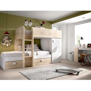 Cama Castaña Infantil DMORA - Blanco y Roble - Ahorro de Espacio Cama Castaña Infantil DMORA - Blanco y Roble - Ahorro de Espacio